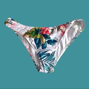 Tropical Floral Print Bikini Cheeky Swimsuit Bottoms Shorts White Multicolor Lrg